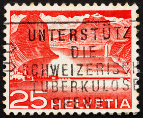 Postage stamp Switzerland 1949 Lake Dam, Hydroelectric Power