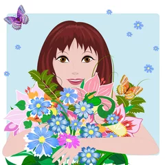 Poster Im Rahmen Mädchen verliebt in Blumen © Aloksa