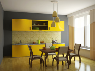 Kitchen with orange furniture