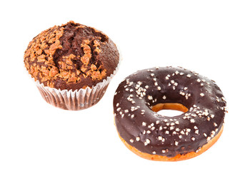 chocolate cake and donut isolated