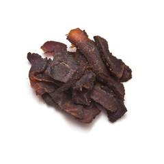 Biltong-(beef jerky) isolated on a white studio background.