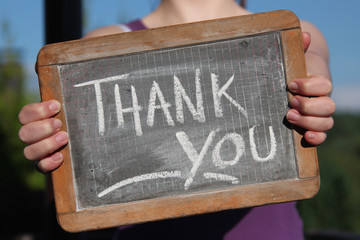 alte Schultafel mit Kreideschrift ‘THANK YOU'