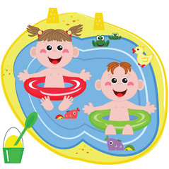 Swimmer funny boy and girl.