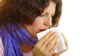 Young woman with flu virus