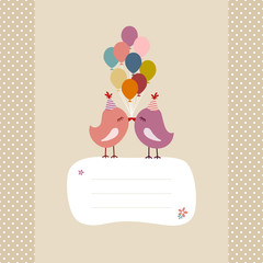 2 Birds With 9 Ballons Speech Bubble Retro Colors Dots