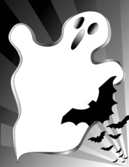 Halloween Ghost and Flying Bats Poster, copy space