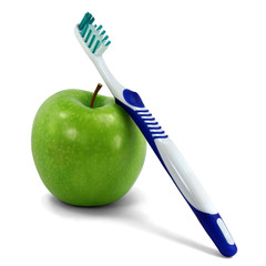 Apfel und Zahnbürste