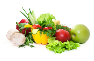 Fresh vegetables with green leaves of parsley,salad,cucumbers