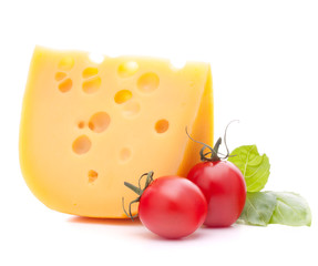 Cheese and basil leaves still life