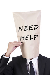 Businessman cover head need help