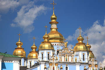 Fototapeta na wymiar Golden cupolas with St. Michael's Cathedralin Kiev
