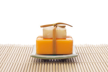 soaps on bamboo mat