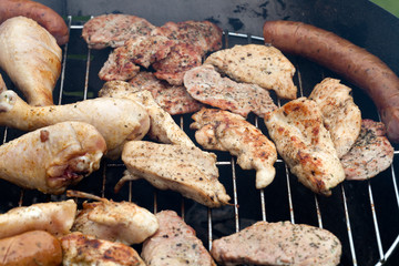 barbecue with delicious grilled meat on grill