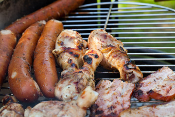 barbecue with delicious grilled meat on grill
