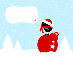 Penguin On Christmas Ball Speech Bubble Blue