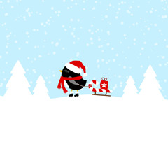 Penguin Pulling Candy Cane Sleigh With Gift Blue