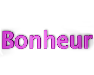 Bonheur en lettre violetes sur fond blanc