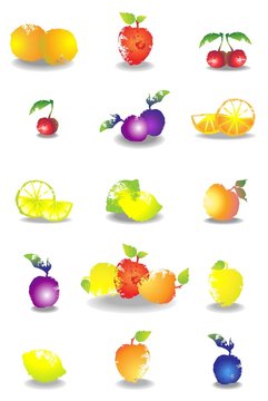 Icon set of various fruit and vegetables.
