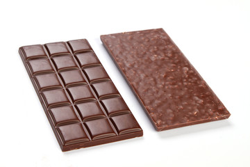 dark chocolate bar on white background