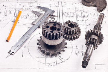 Calliper with part on Engineering drawing