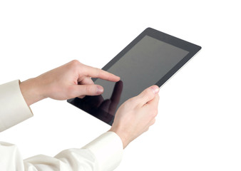 hands with tablet computer