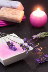 spa concept with lavender bath foam
