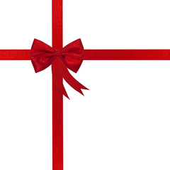red ribbon gift bow present isolated on white