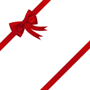 red ribbon gift bow present isolated on white