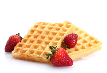belgium waffles with strawberries isolated on white