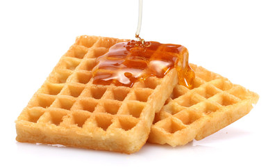 belgium waffles with honey isolated on white