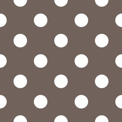 Vector pattern big white dots on brown retro seamless background