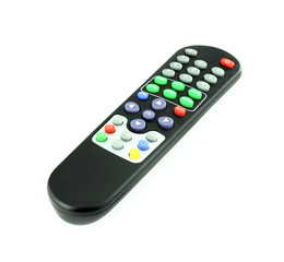 black TV remote control on white