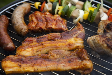 Closeup of meat on grill