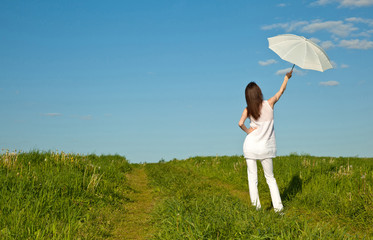 Beautiful girl with white umbrella