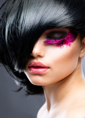 Fashion Brunette Model Portrait. Hairstyle