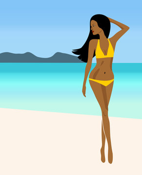 A girl in a yellow bikini