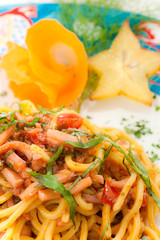 Spaghetti with seafoood with decoration
