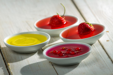 Closeup of colorful jelly with berry fruits