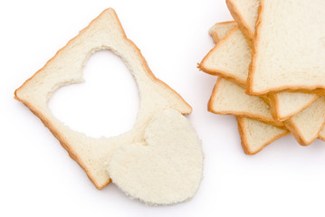 heart shape bread and slices with clipping-path