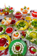 Close-up of different kinds of fruit jelly
