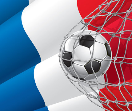 Soccer Goal. French flag with a soccer ball in a net.