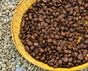 roasted and green coffee bean