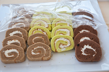 various cake roll ready to serve.