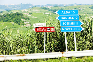 signposts near Barolo, Piedmont, Italy - obrazy, fototapety, plakaty
