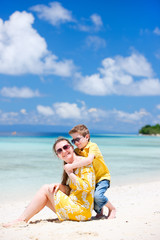 Mother and son at beach