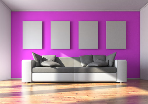 Sofa mit 4 Wandbildern