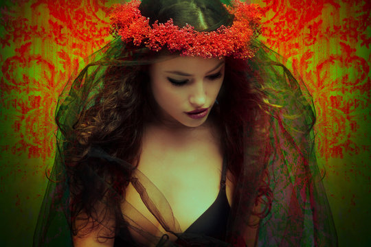 fantasy woman with wreath of flowers