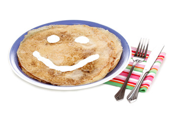 Stack of tasty pancakes isolated on white