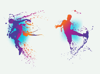 Fototapeta na wymiar dancing girl and man with colorful splash