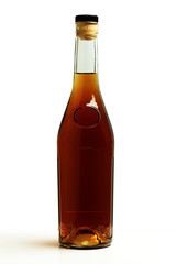 A bottle of brandy on a white background.